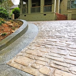 Colored Stamped Concrete Driveway European Cobblestone with Custom Granite Texture Stamped Borders and Curb